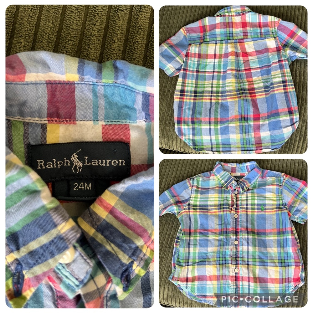 Ralph Lauren Blue and Green Button Down Shirt Casual Plaid Baby Toddler Boys 24m